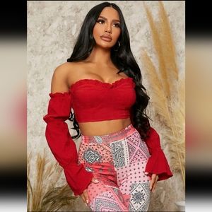 SHEIN SXY Off Shoulder Frill Trim Crop Top large  new